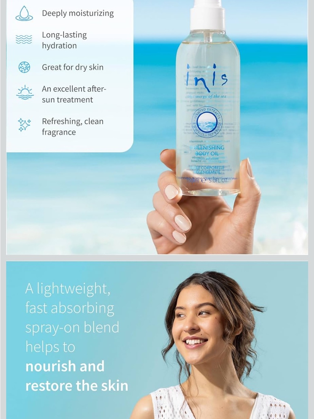 Inis Replenishing Body Oil – White/Clear Nourishing Moisturizer - Picture 2 of 6